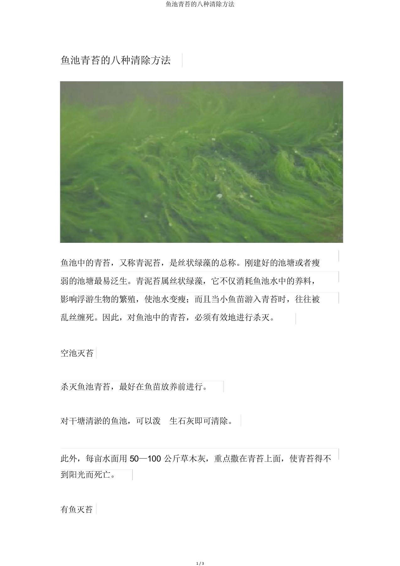 鱼池青苔的八种清除方法