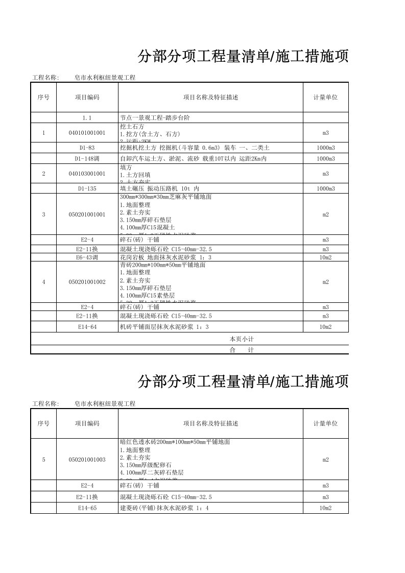 表格模板-表08分部分项工程量清单、施工措施项目清单与计价表