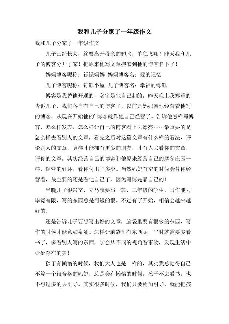 我和儿子分家了一年级作文