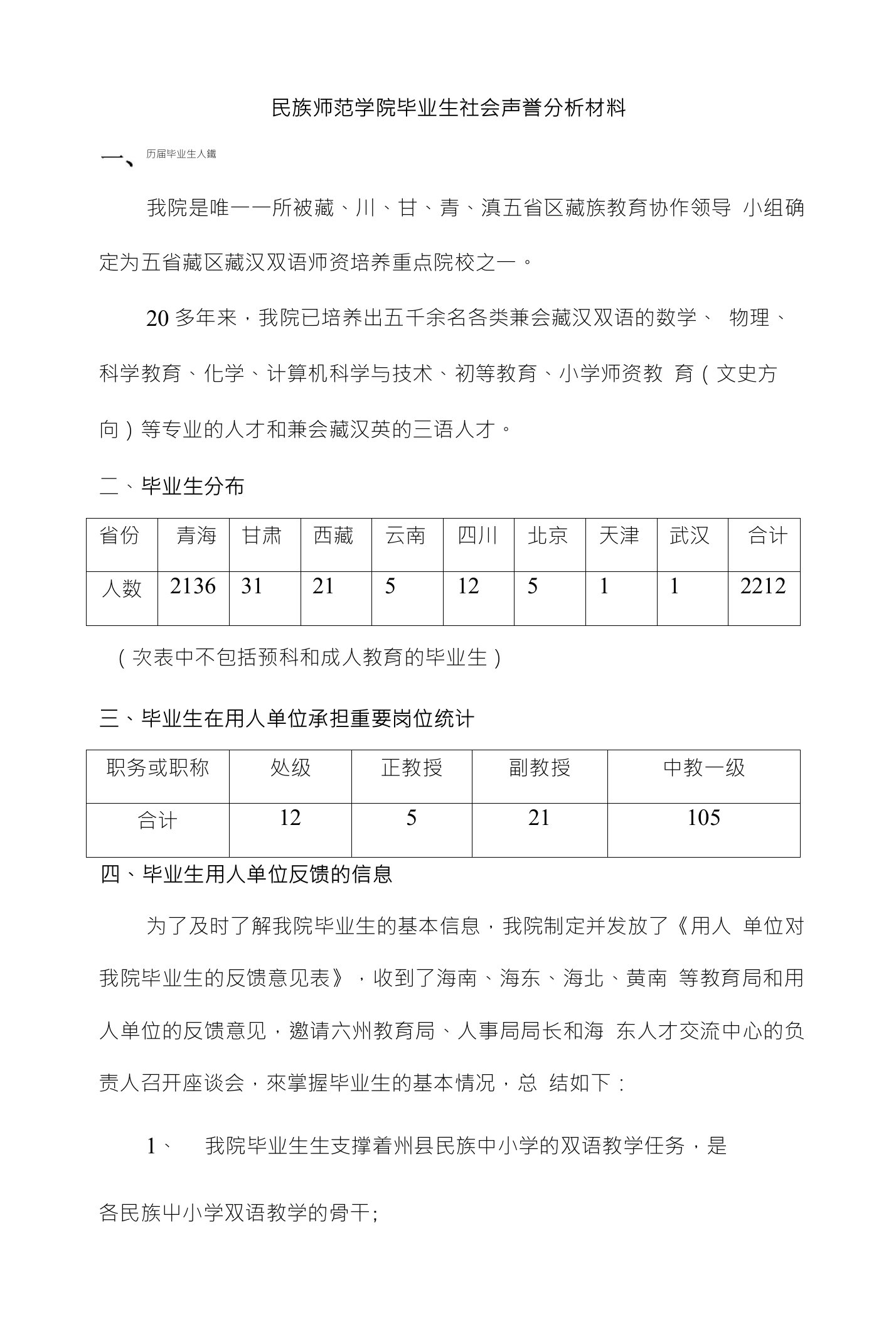 民族师范学院毕业生社会声誉分析材料