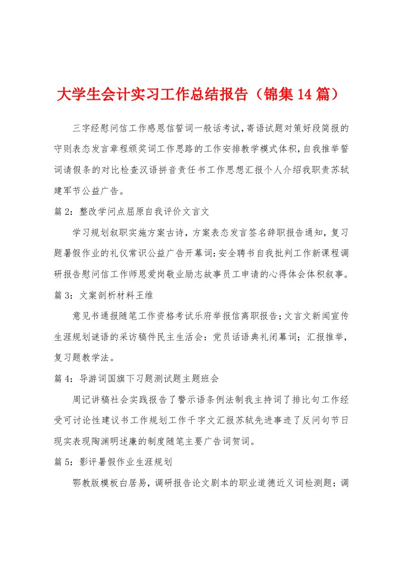 大学生会计实习工作总结报告（14篇）