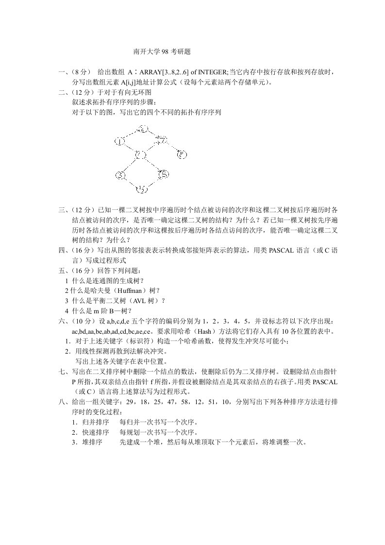 南开大学98考研题