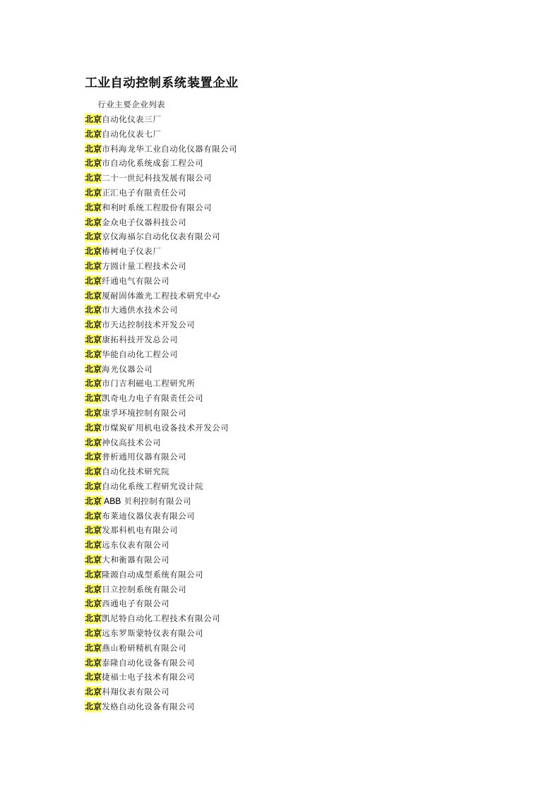 工业自动控制系统装置企业