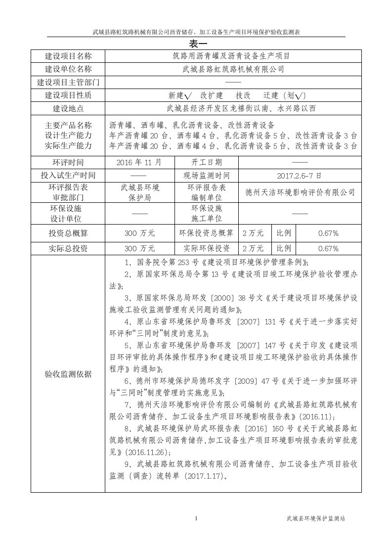 环境影响评价报告公示：筑路用沥青罐及沥青设备生1环评报告