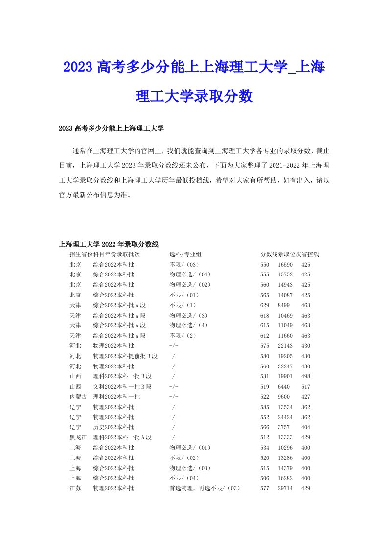 2023高考多少分能上上海理工大学_上海理工大学录取分数