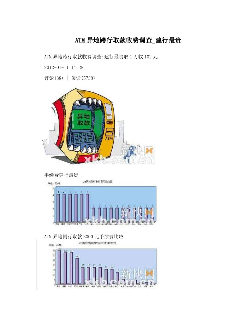 ATM异地跨行取款收费调查_建行最贵