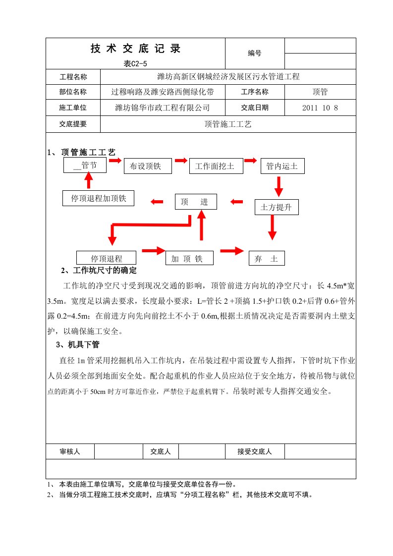 人工顶管技术交底