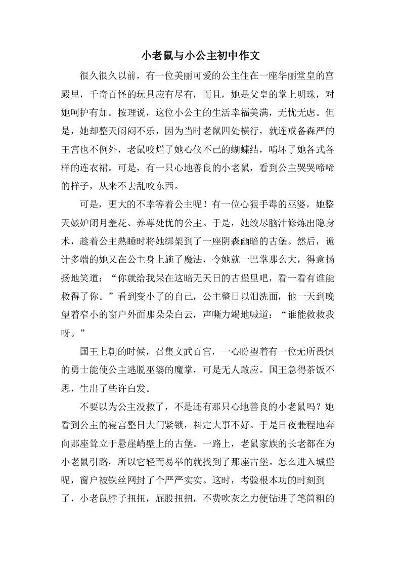 小老鼠与小公主初中作文