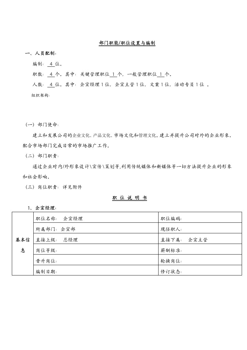 精品文档-企宣部岗位职责说明书