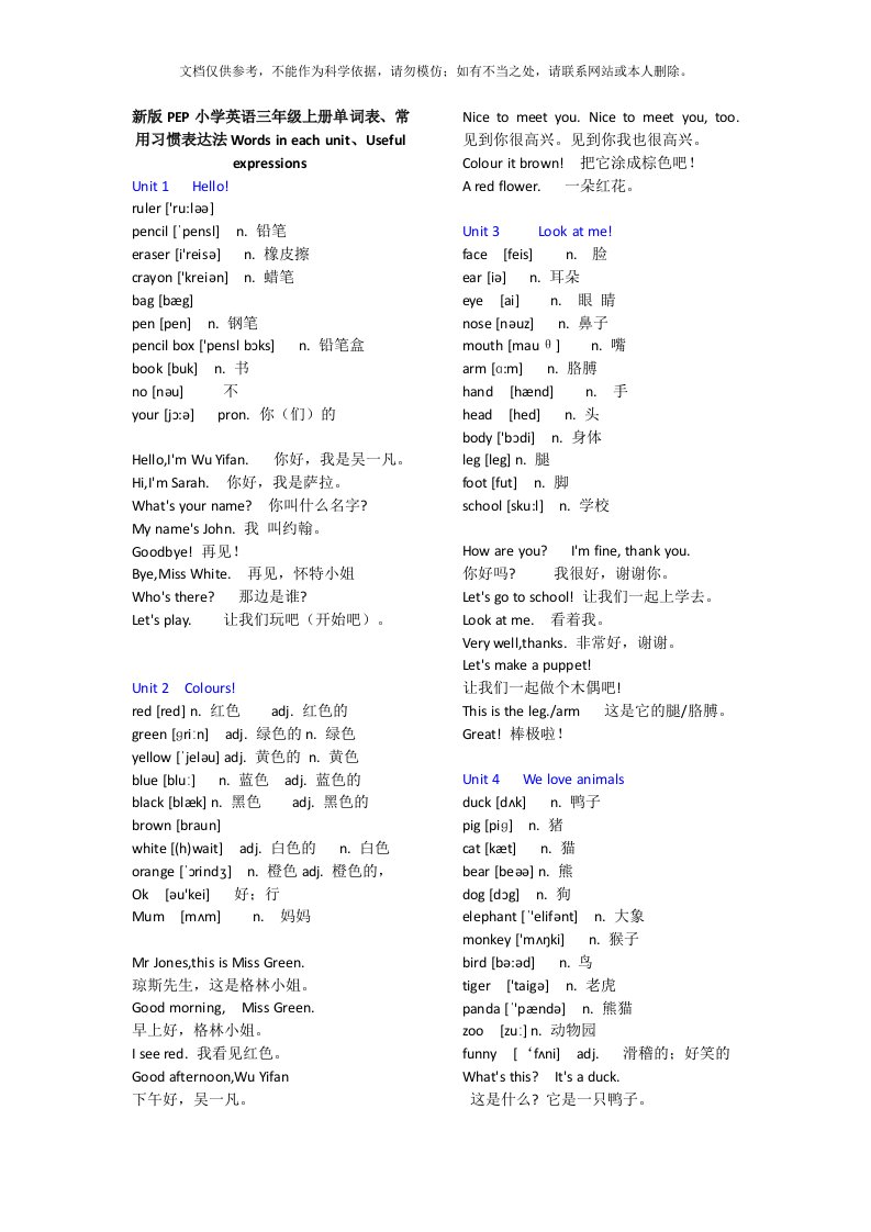 2020年小学英语单词一览表资料