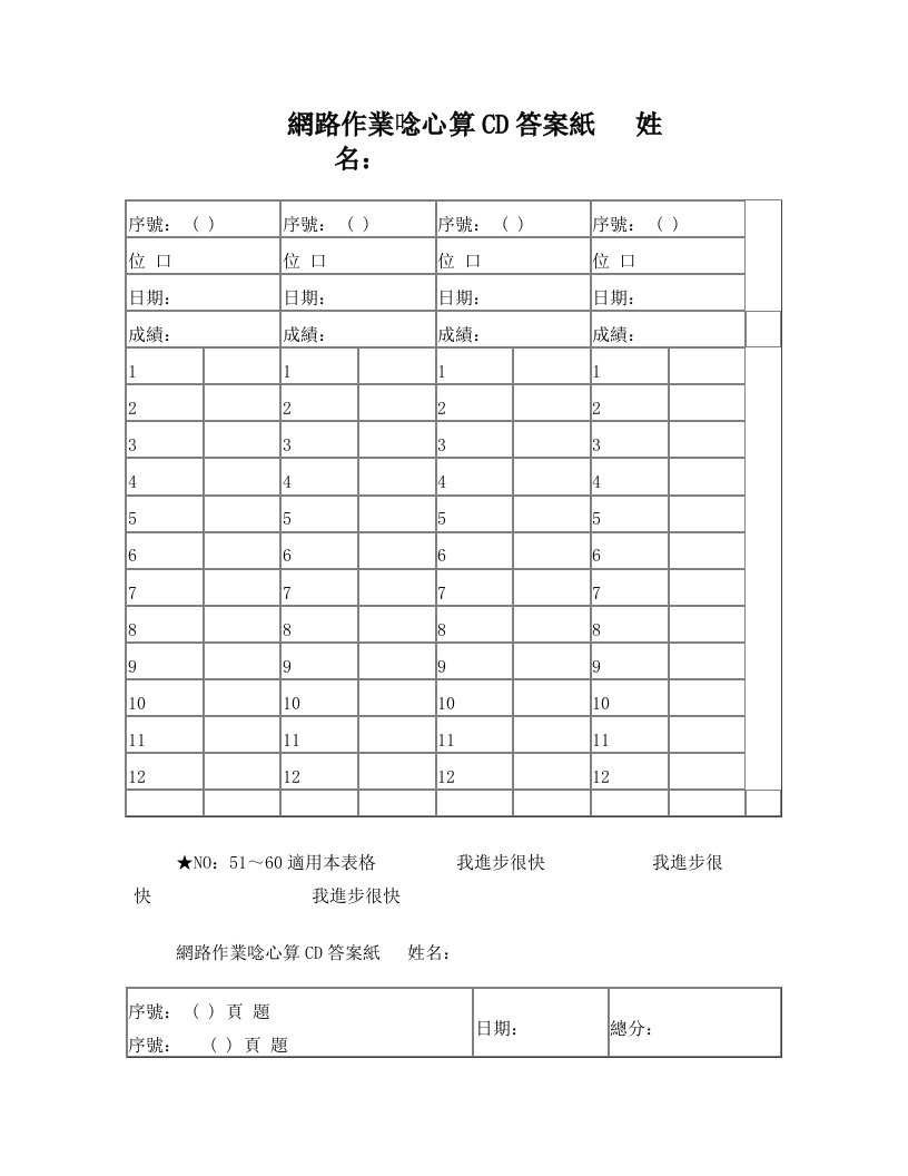 网路作业念心算CD答案纸+姓名讲解