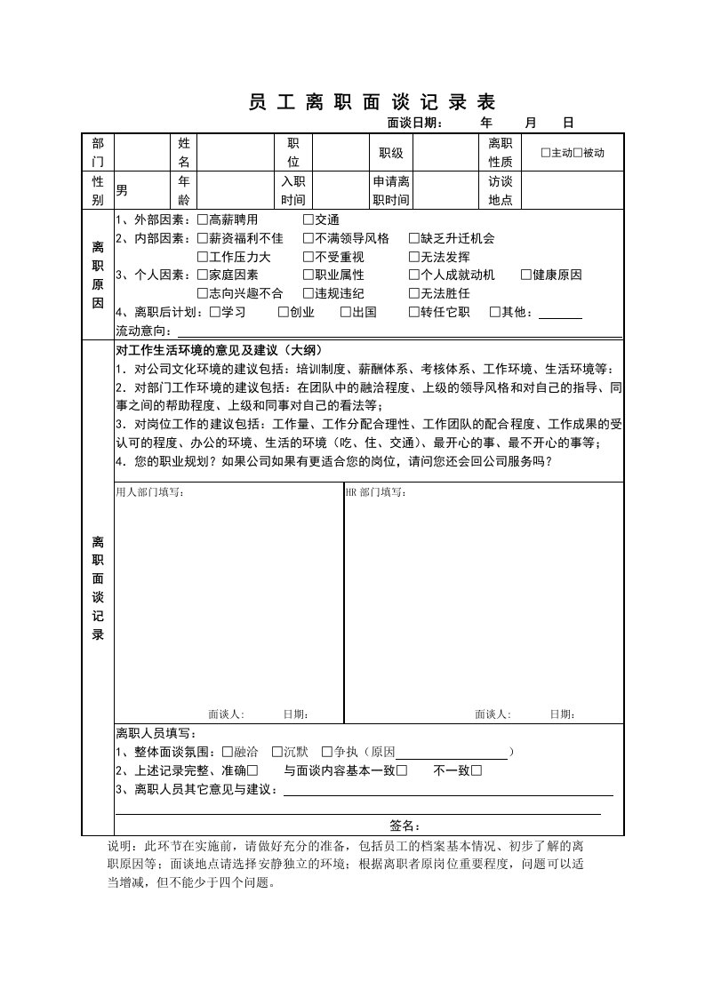 离职面谈报告