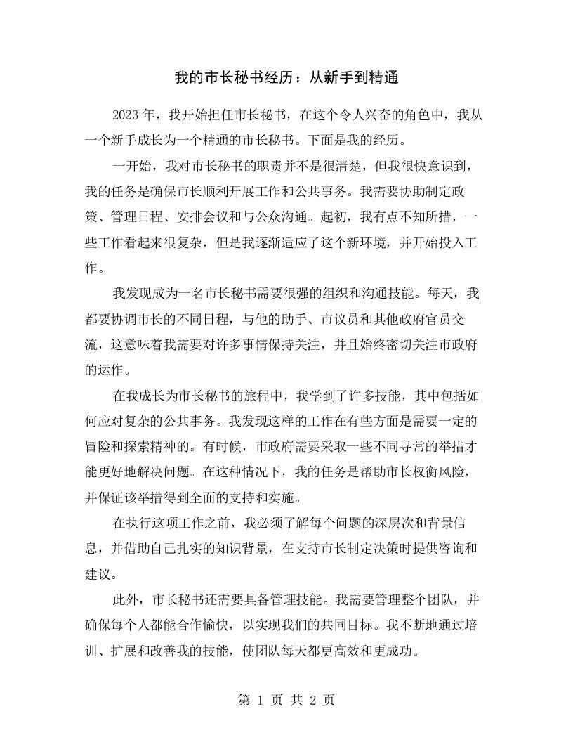 我的市长秘书经历：从新手到精通