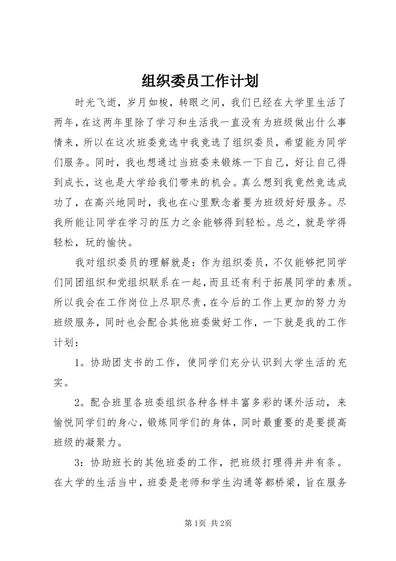 8组织委员工作计划