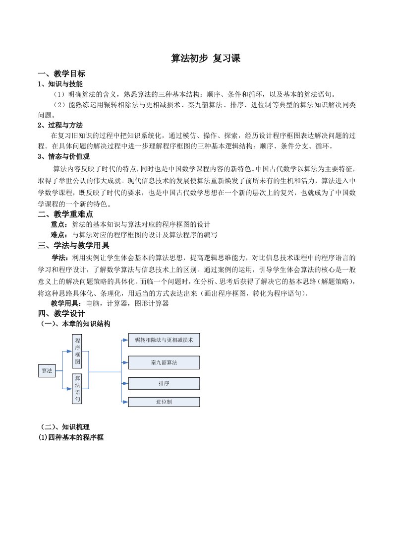 人教A版数学必修三教案：§1.3算法案例（复习）