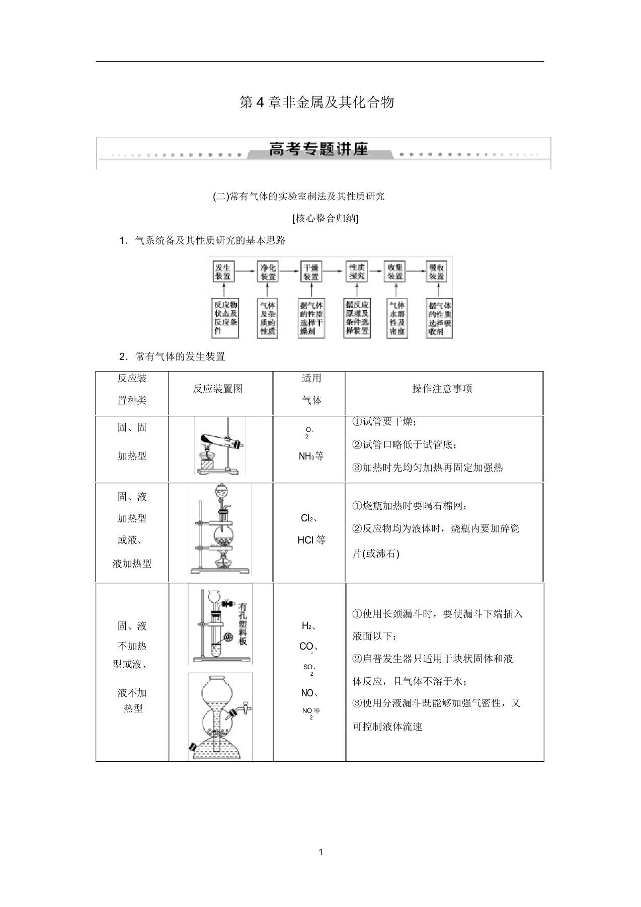 高考化学一轮复习第4章高考专题讲座2常见气体的实验室制法及其性质探究教学案新人教版