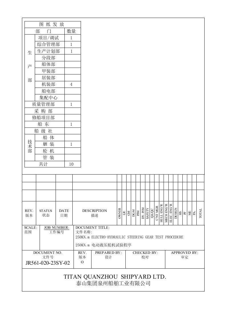 轮船电动液压舵机调试程序及报检表