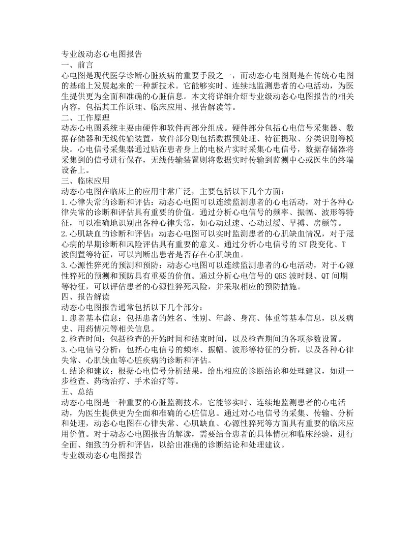 专业级动态心电图报告