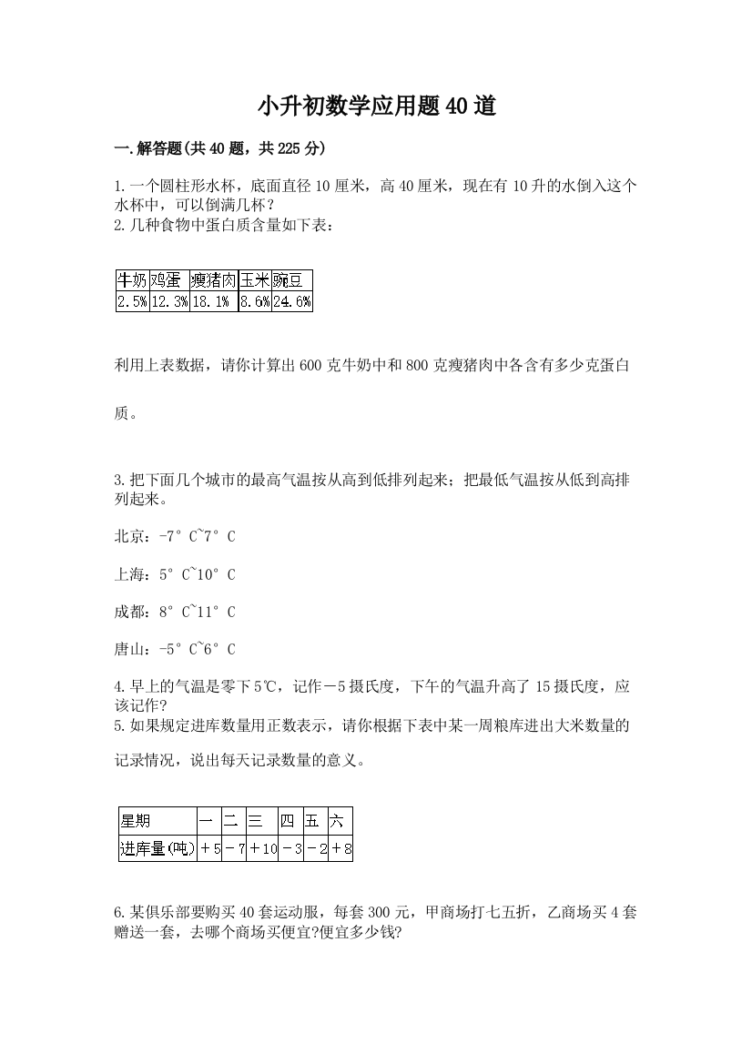 小升初数学应用题40道带答案【培优A卷】