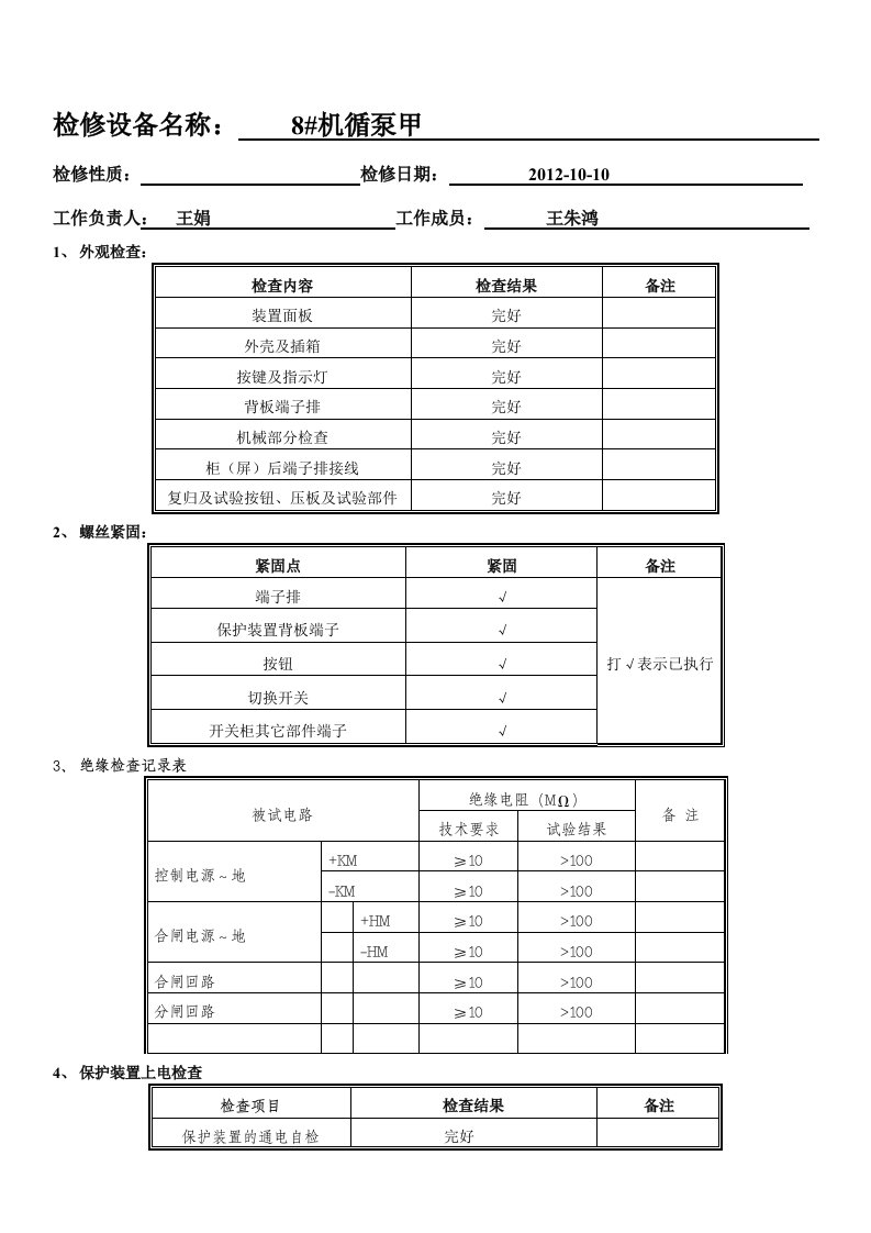 高压设备检修试验报告样