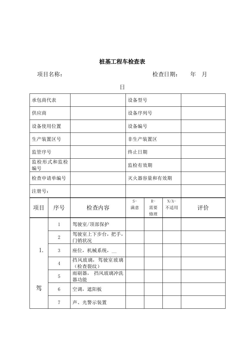 桩基工程车检查表