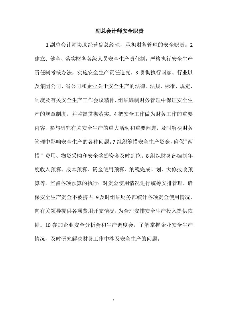 副总会计师安全职责