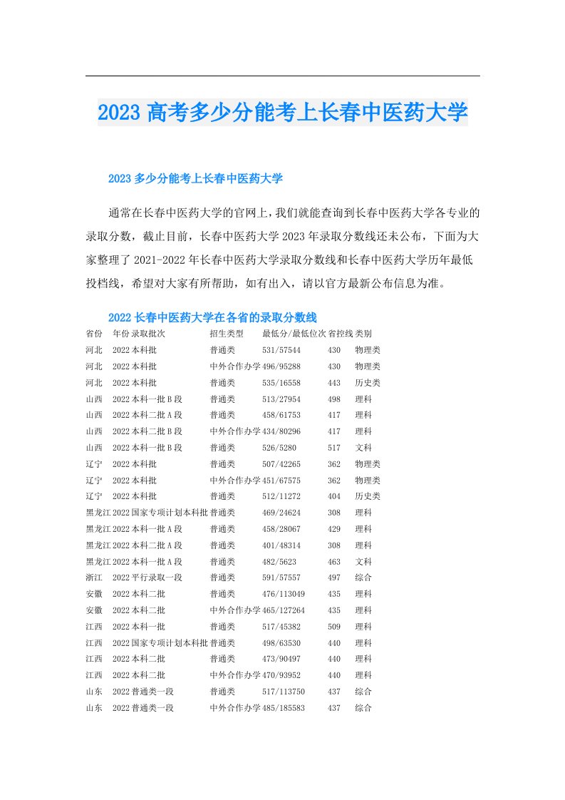 高考多少分能考上长春中医药大学