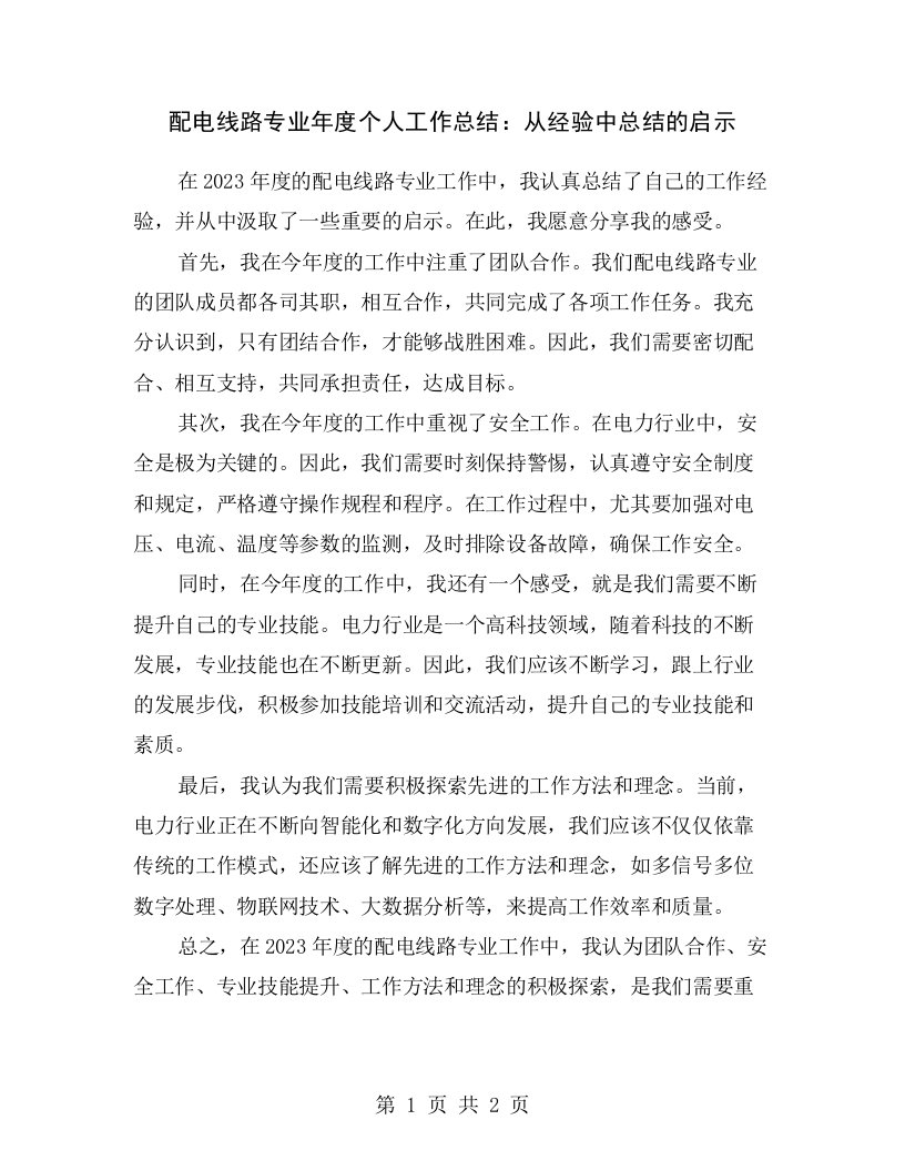 配电线路专业年度个人工作总结：从经验中总结的启示