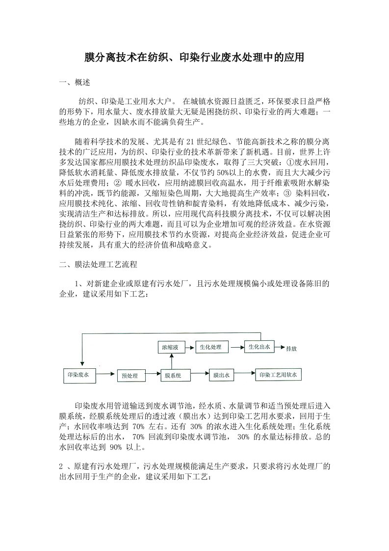 膜分离技术在纺织、印染行业废水处理中的应用