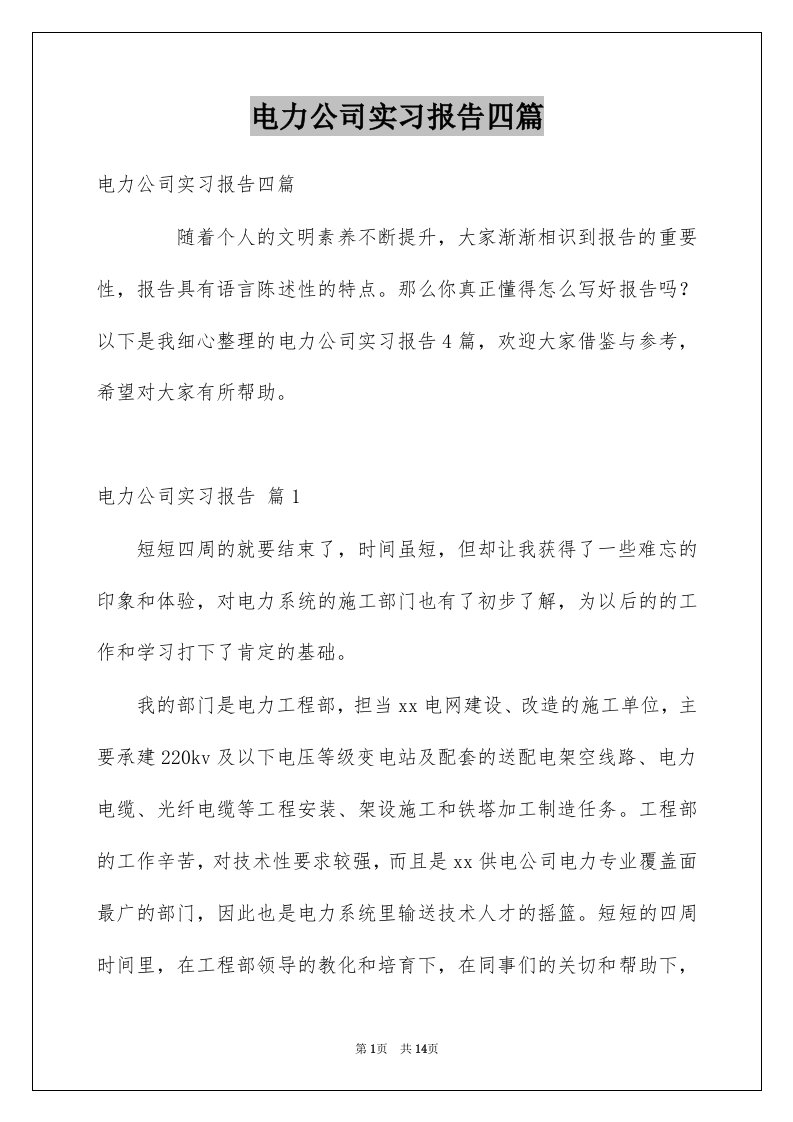 电力公司实习报告四篇例文