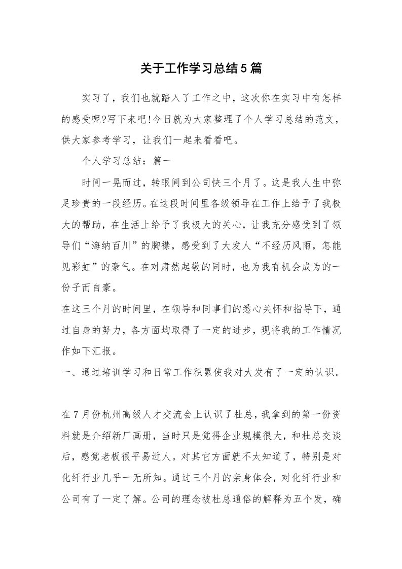 实习总结_关于工作学习总结5篇