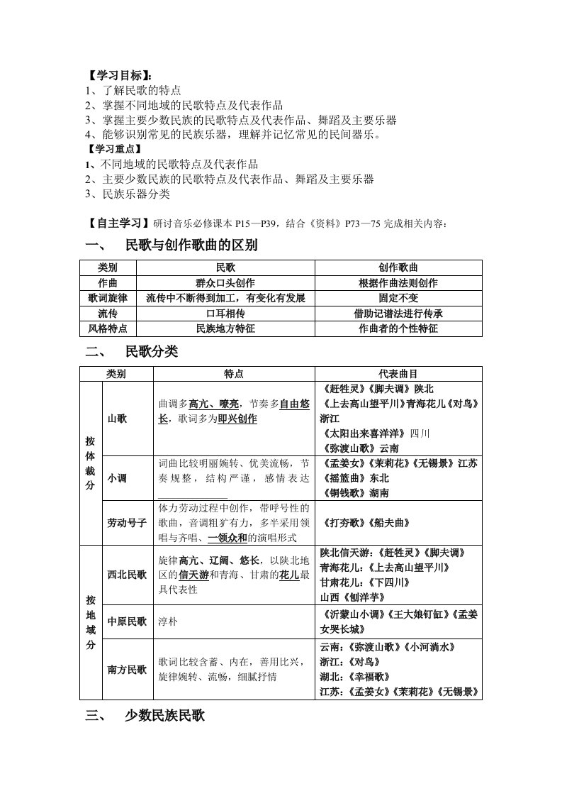 多彩的民歌学案