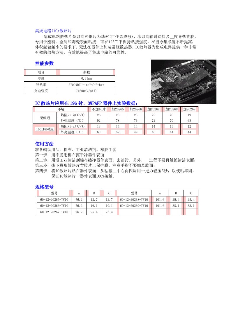 集成电路(1C)散热片