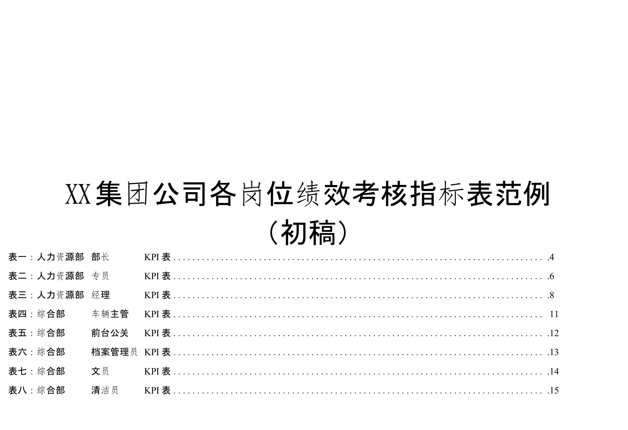 标杆房企各岗位绩效考核指标表