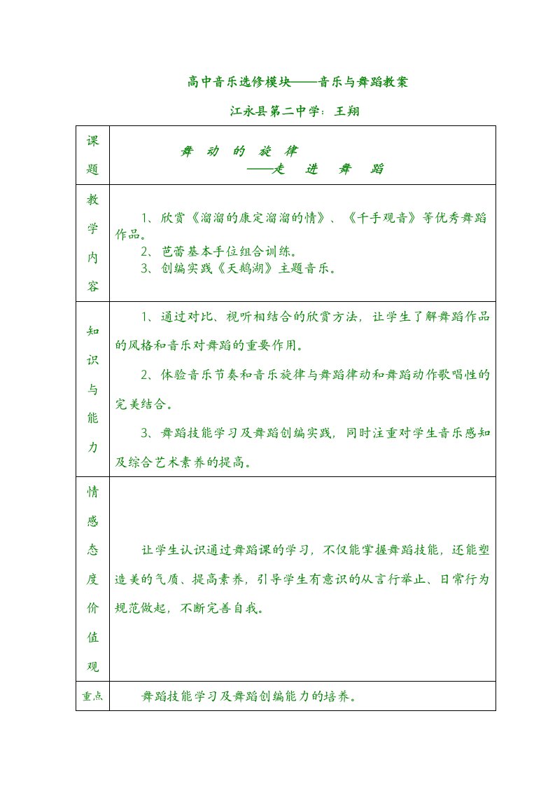 高中音乐选修模块-音乐与舞蹈教案