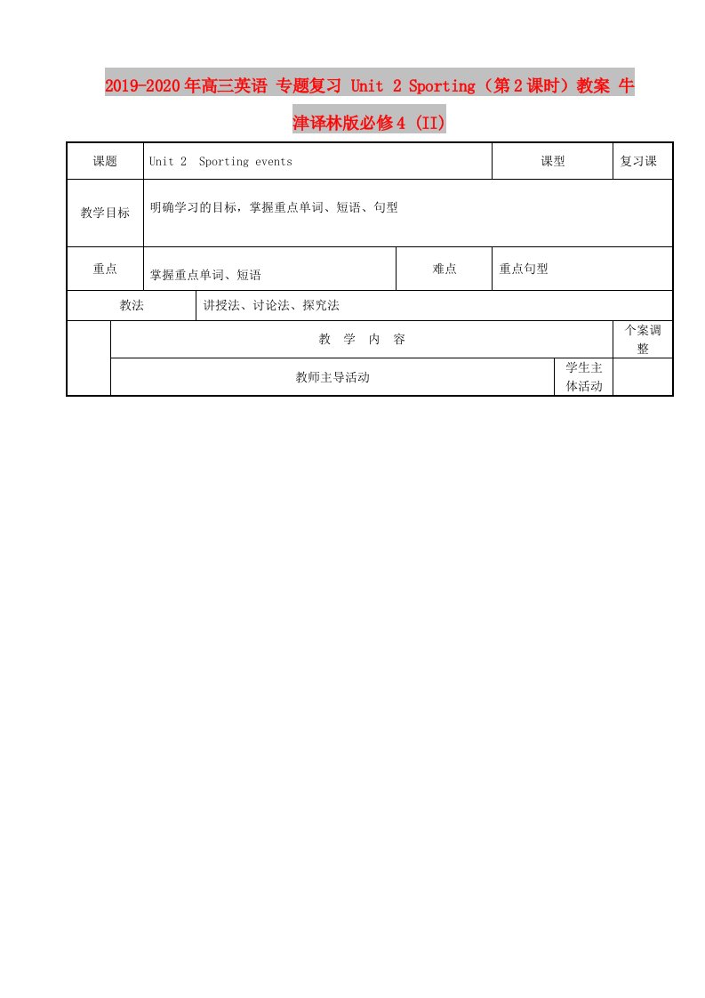 2019-2020年高三英语