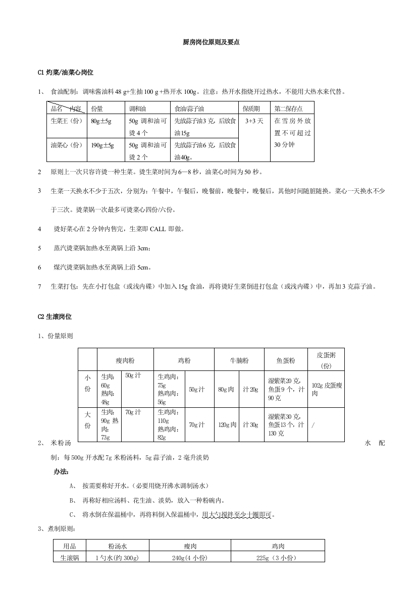 真功夫餐饮厨房岗位标准及要点样本