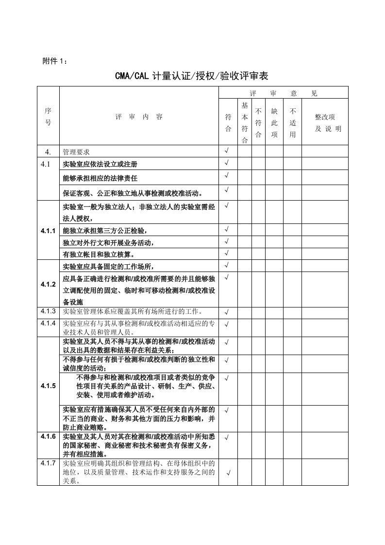 资质认定评审表格