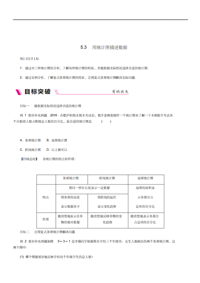 新沪科版七年级数学上册第5章数据的收集与整理5.3用统计图描述数据同步练习