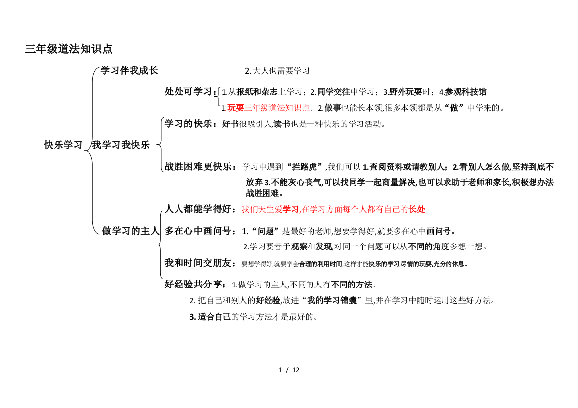 三年级道法知识点