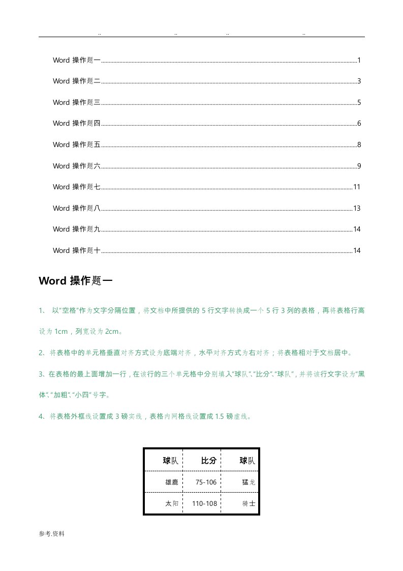 高中学业水平测试(会考)信息技术科目Word操作题