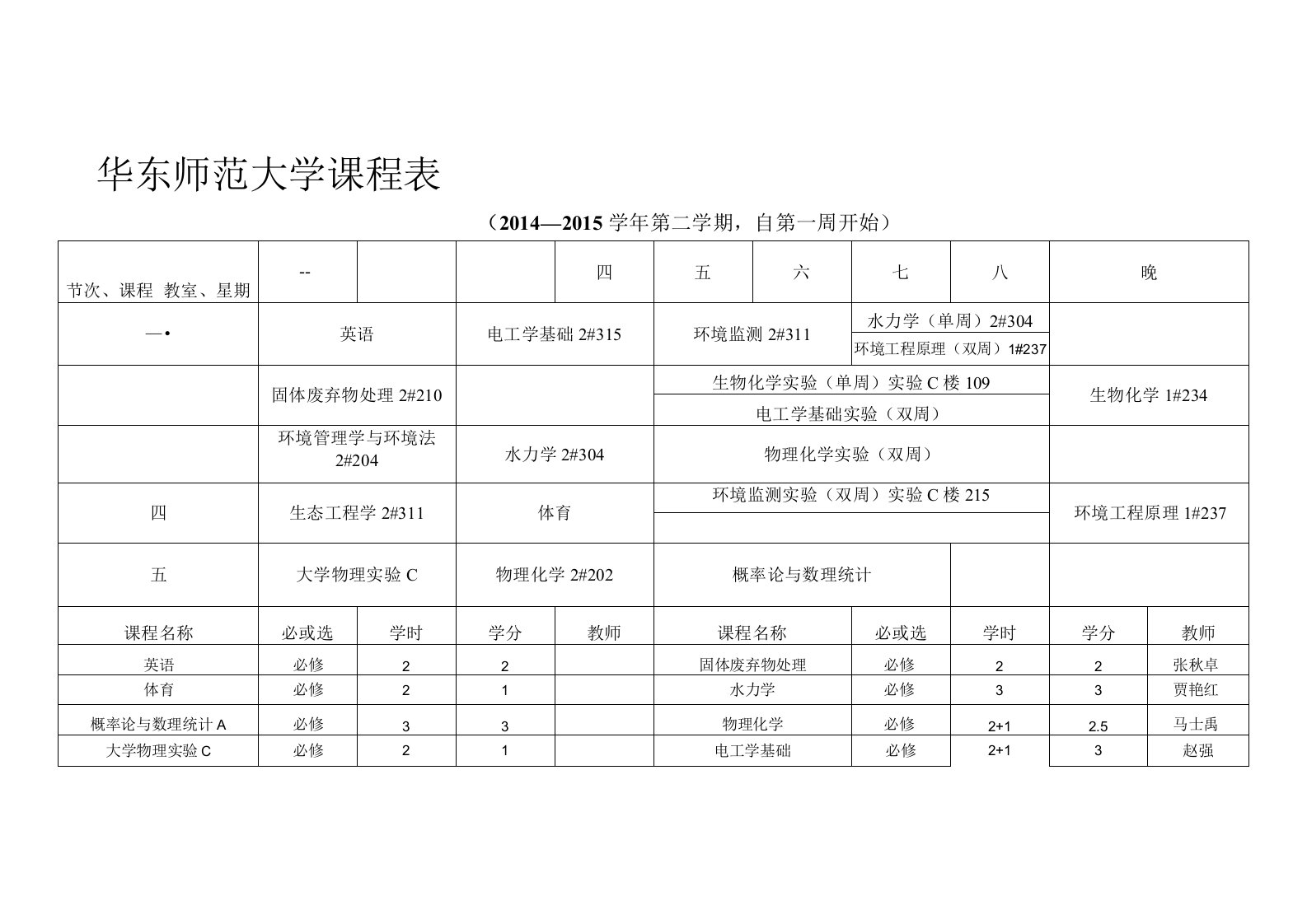 华东师范大学课程表