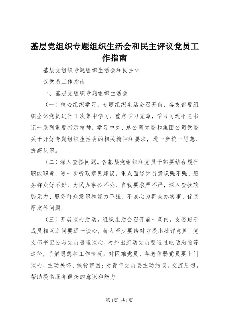 3基层党组织专题组织生活会和民主评议党员工作指南