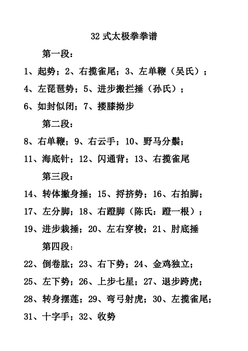 32式太极拳拳谱