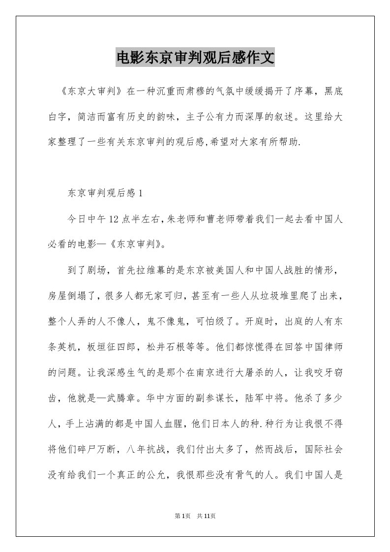 电影东京审判观后感作文