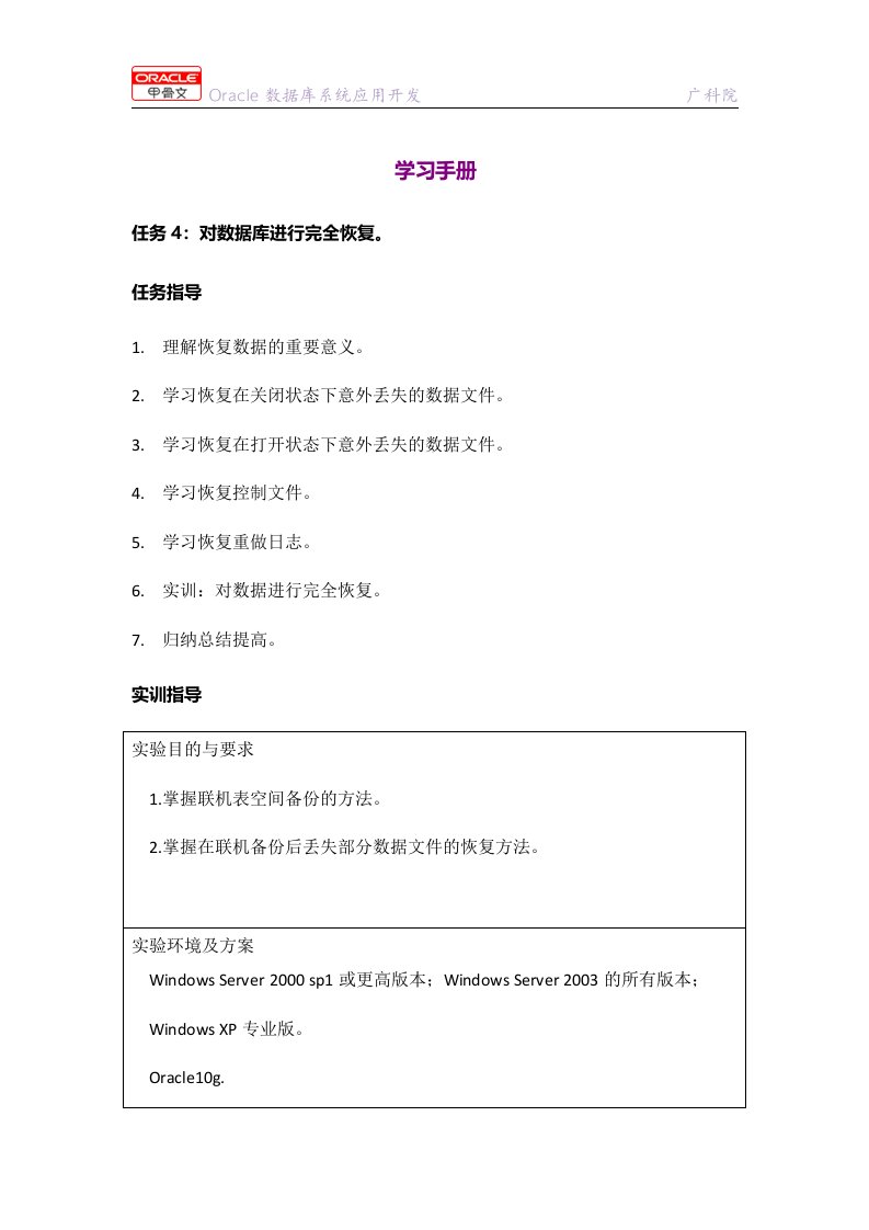 Oracle数据库系统应用开发实用教程学习手册