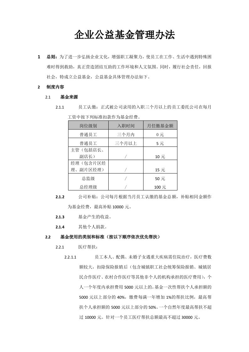 企业公益基金管理办法