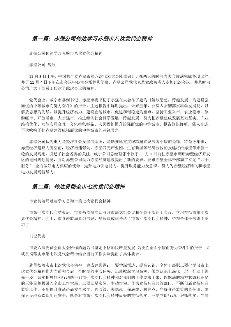 赤壁公司传达学习赤壁市八次党代会精神[修改版]