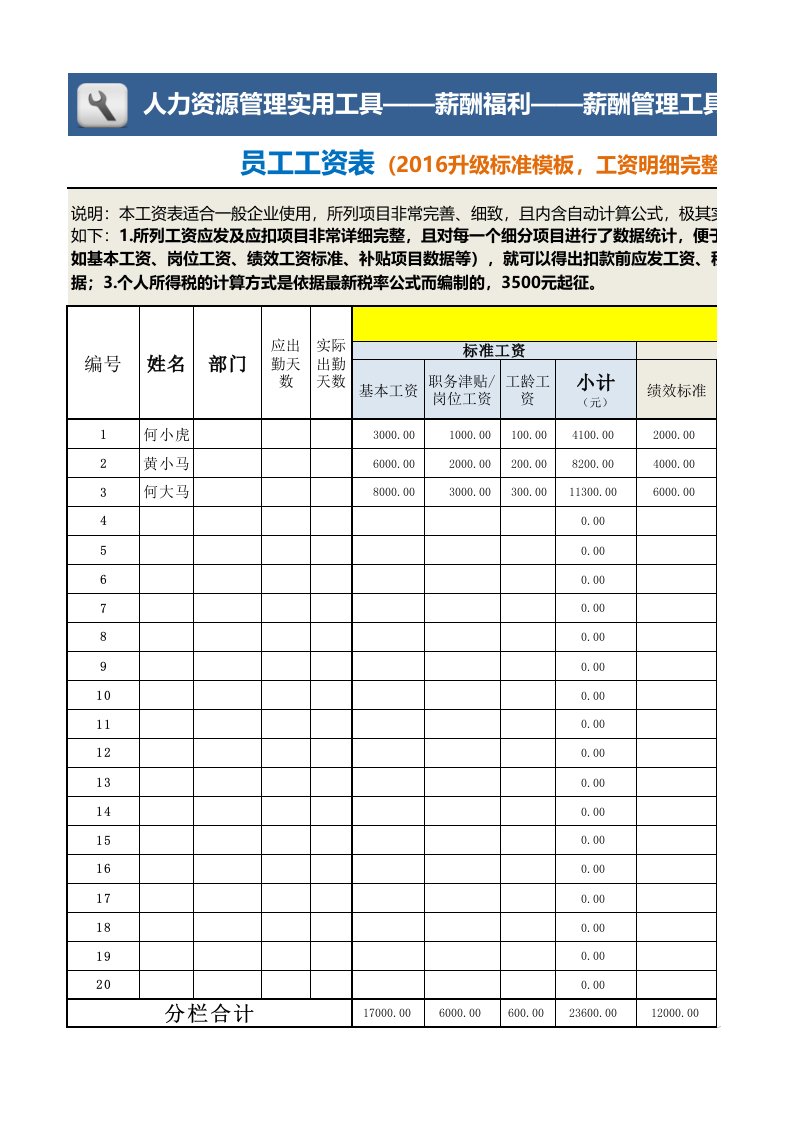 企业管理-员工工资表