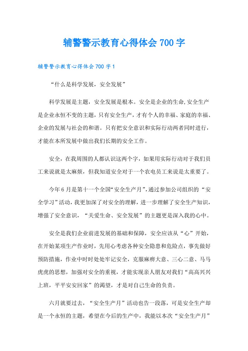 辅警警示教育心得体会700字